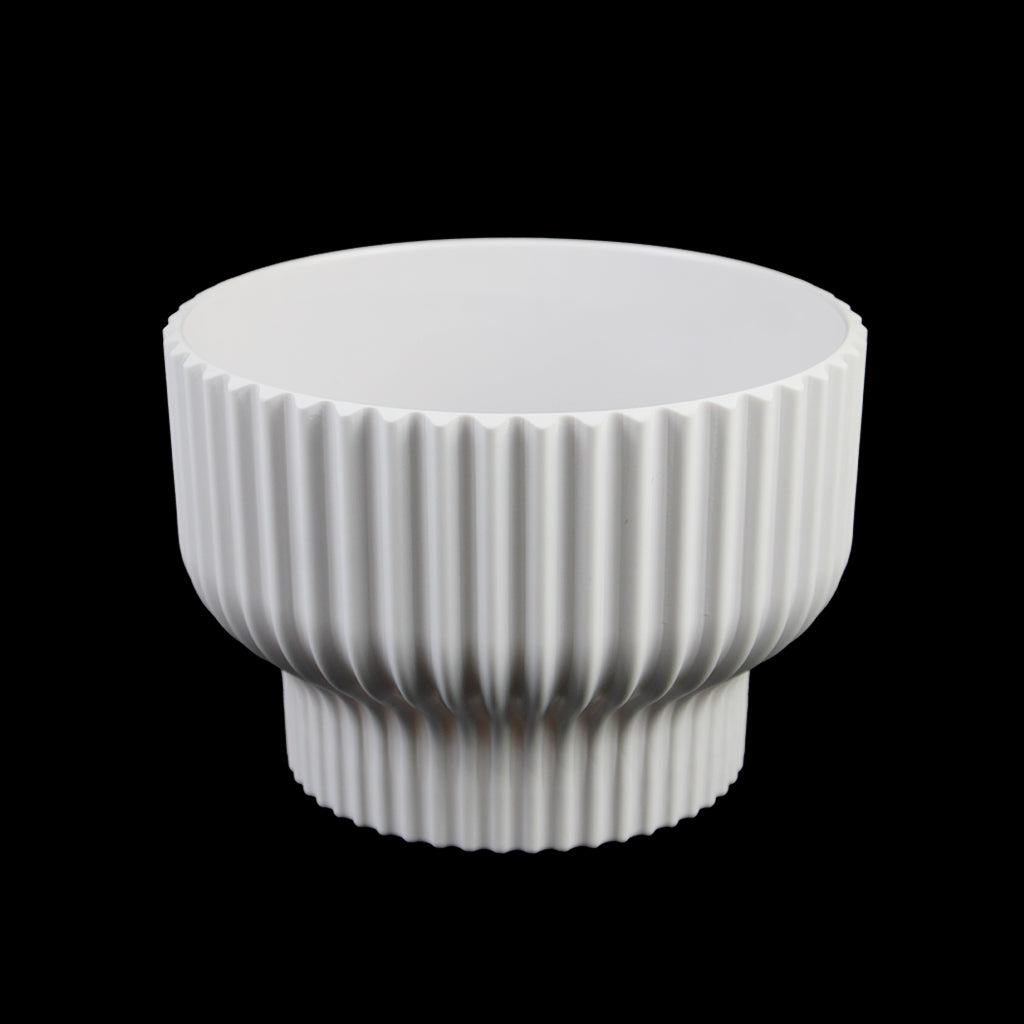 Set of 3 Modern Ribbed Melamine Planters, Matte White Indoor Plant Pots with Pedestal Base (7.7", 5.8", 4.5")
