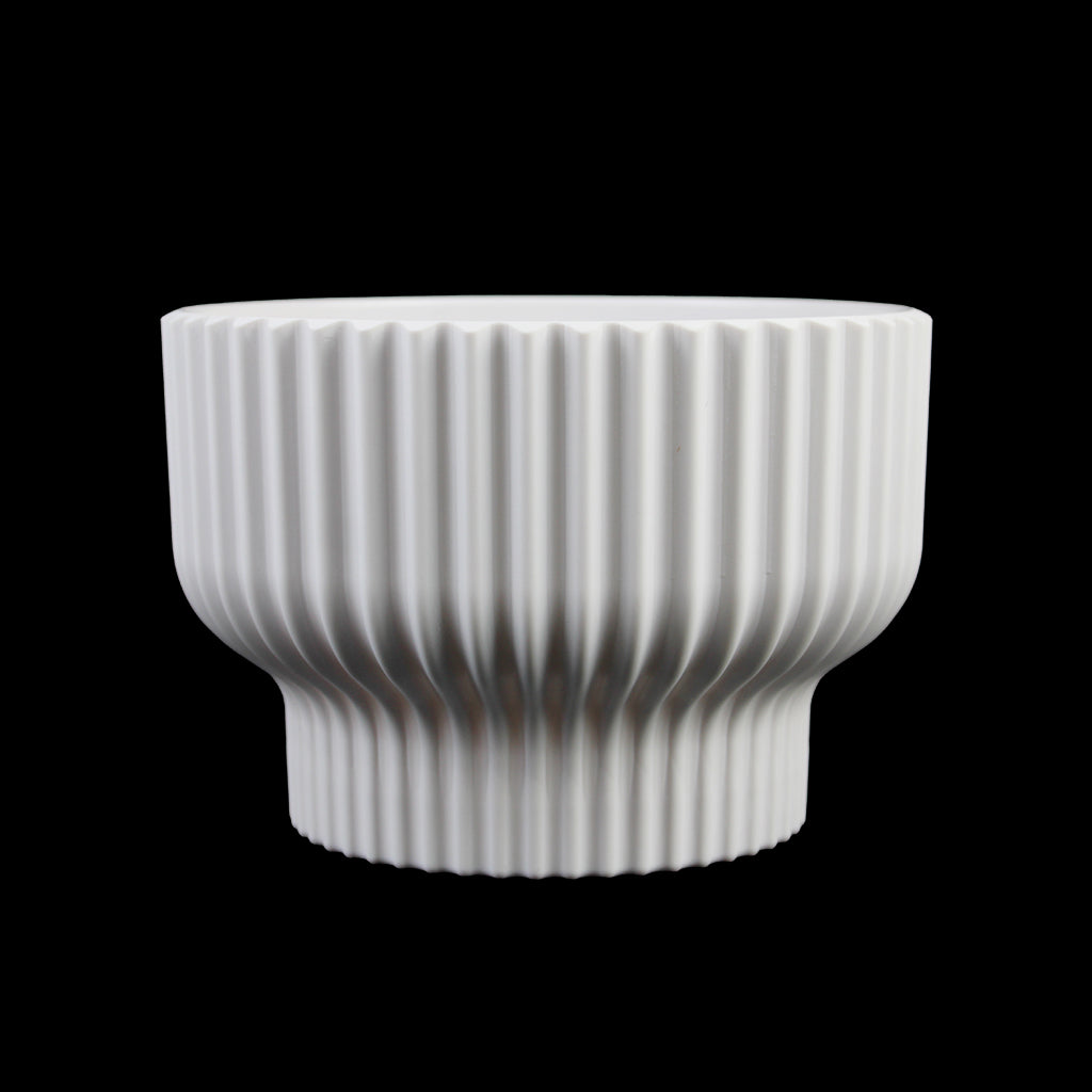 Set of 3 Modern Ribbed Melamine Planters, Matte White Indoor Plant Pots with Pedestal Base (7.7", 5.8", 4.5")