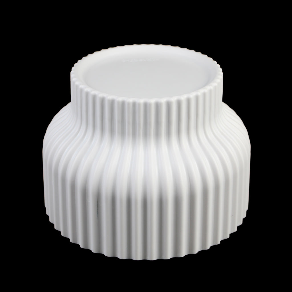 Set of 3 Modern Ribbed Melamine Planters, Matte White Indoor Plant Pots with Pedestal Base (7.7", 5.8", 4.5")
