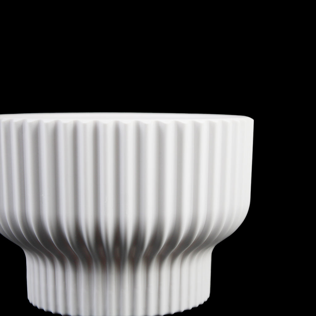 Set of 3 Modern Ribbed Melamine Planters, Matte White Indoor Plant Pots with Pedestal Base (7.7", 5.8", 4.5")