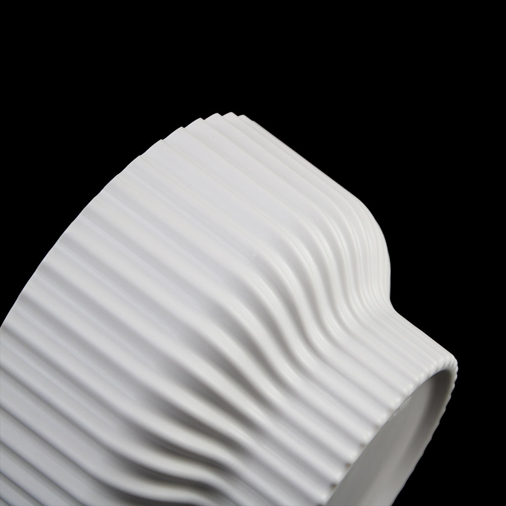 Set of 3 Modern Ribbed Melamine Planters, Matte White Indoor Plant Pots with Pedestal Base (7.7", 5.8", 4.5")