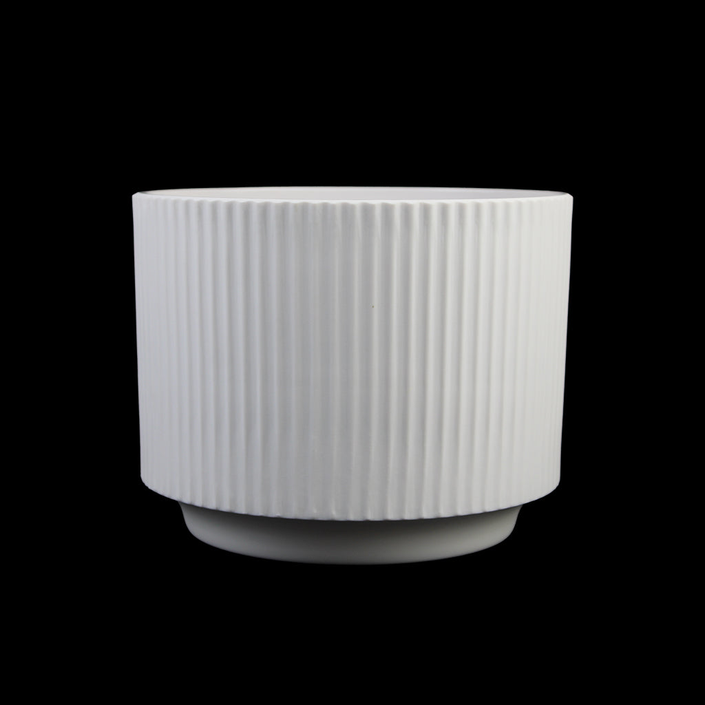 Set of 3 Ribbed Melamine Planters with Footed Base, Matte White Indoor Plant Pots (8", 6.5", 4.9")