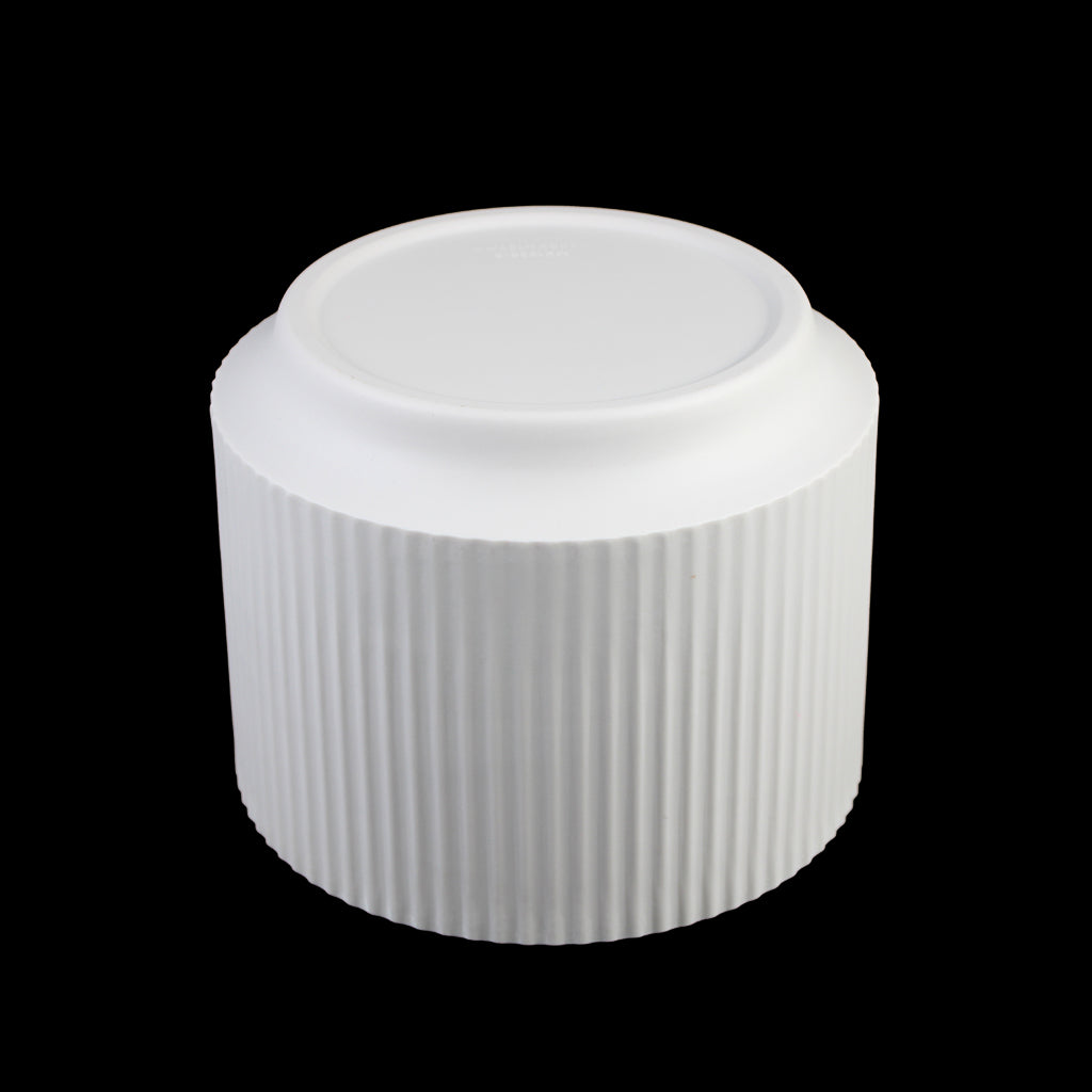 Set of 3 Ribbed Melamine Planters with Footed Base, Matte White Indoor Plant Pots (8", 6.5", 4.9")