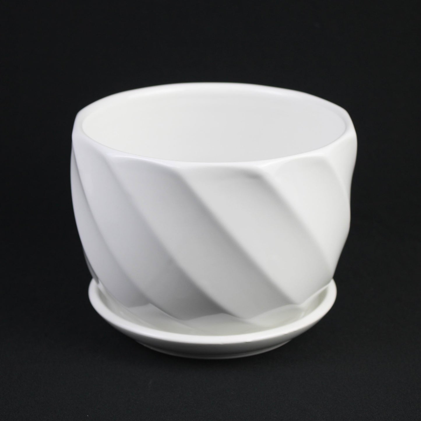 Florinia Spiral White Ceramic Planter Set with Saucers – Modern Dolomite Indoor Plant Pots (Set of 3)
