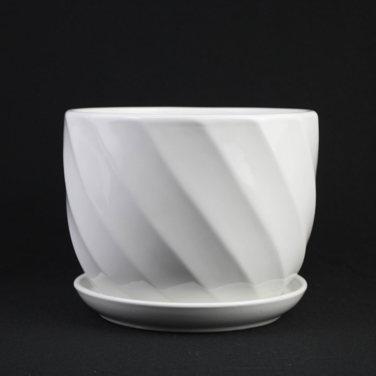 Florinia Spiral White Ceramic Planter Set with Saucers – Modern Dolomite Indoor Plant Pots (Set of 3)