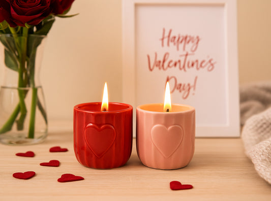 Embossed Heart Ceramic Scented Candle Set – Blush & Scarlet (set of 2pcs)