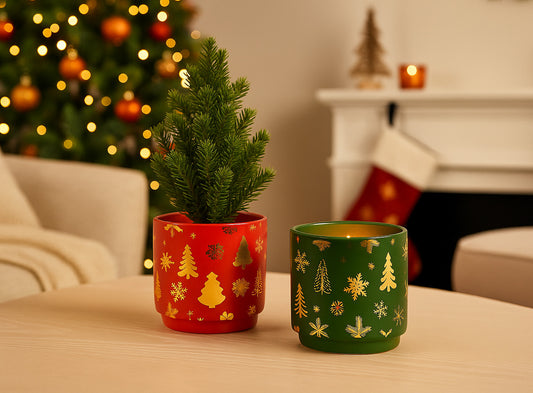 Gold Foil Christmas Ceramic Pot – Planter or Votive