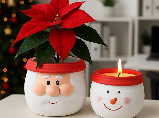 Santa & Snowman Concrete Holiday Pot – Planter or Votive