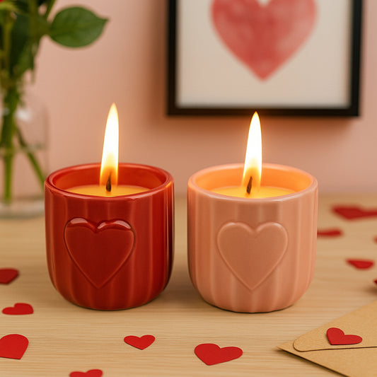 Embossed Heart Ceramic Scented Candle Set – Blush & Scarlet (set of 2pcs)