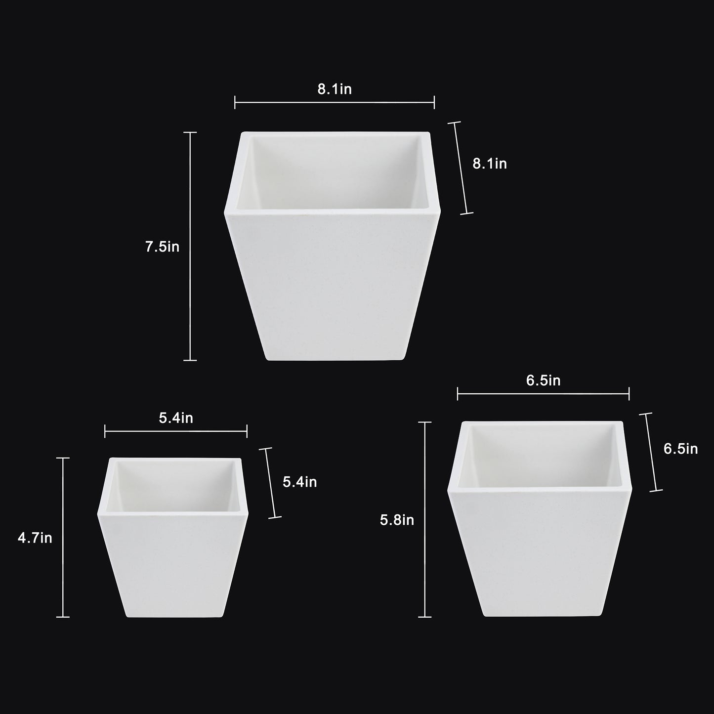 White Plastic Square Planter Pot Set – Modern Tapered Design
