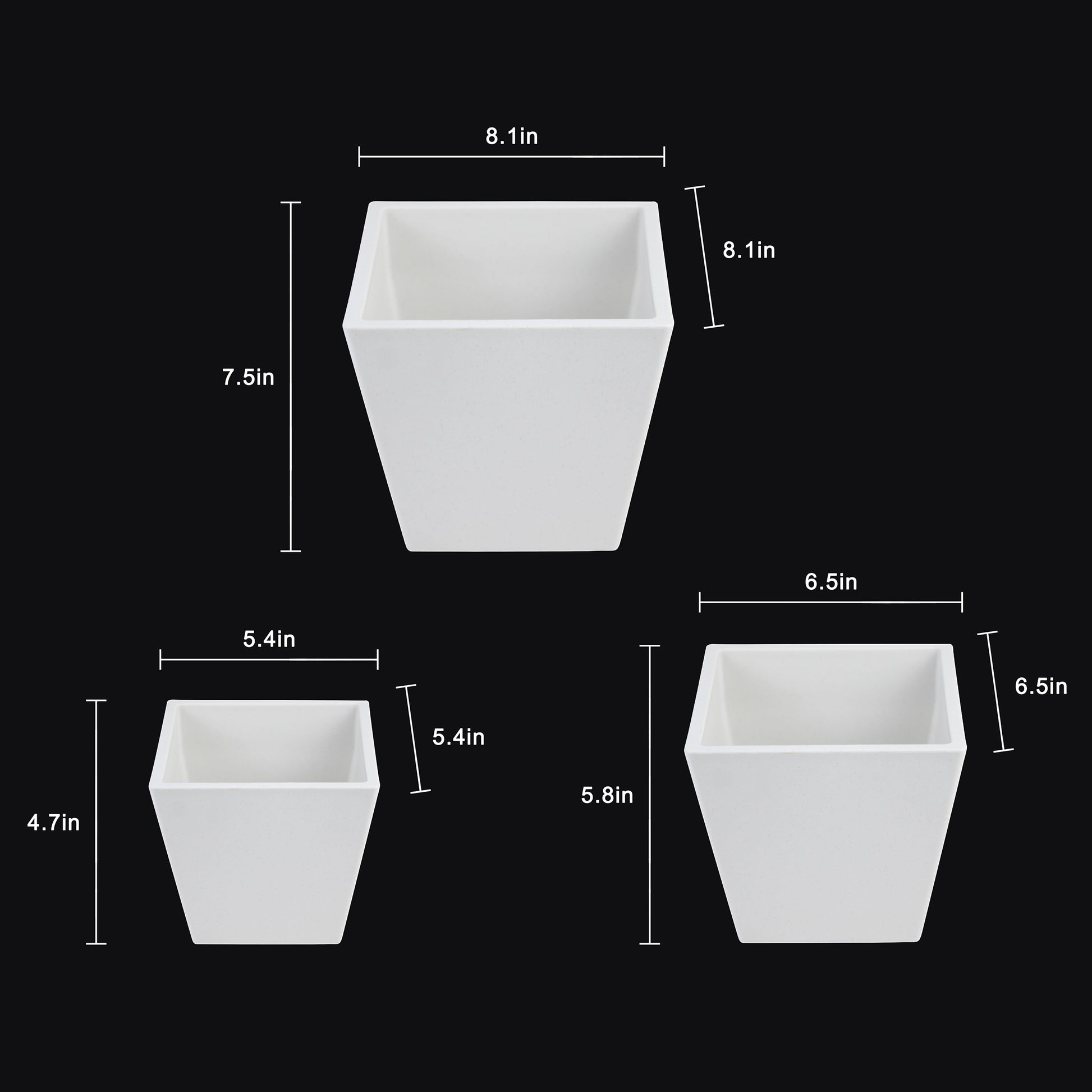 White Plastic Square Planter Pot Set – Modern Tapered Design